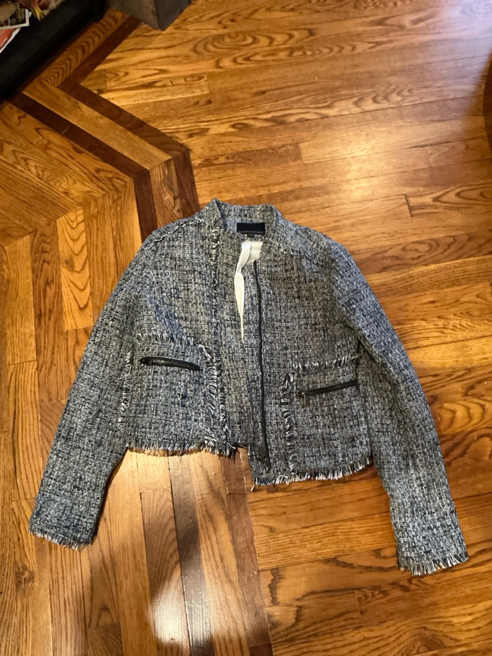 Banana Republic Tweed Fringed Cropped Jacket - Gray Size 4